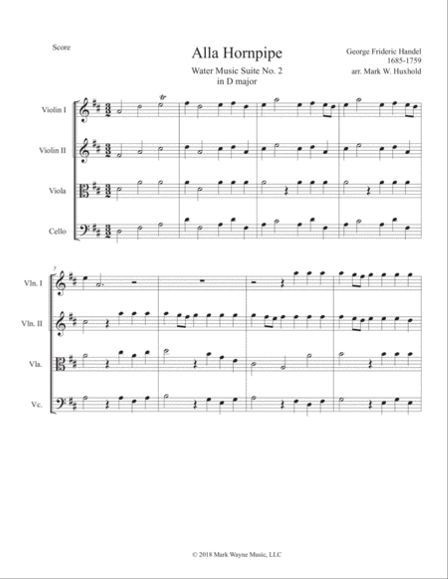 Alla Hornpipe from Water Music Suite No. 2 in D major String Orchestra scores gallery preview page 2