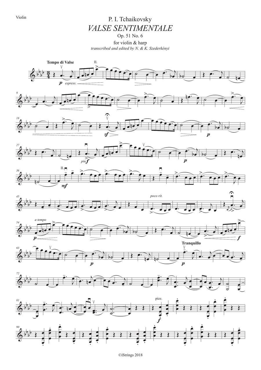 Valse Sentimentale for violin & harp String Duet scores gallery preview page 2