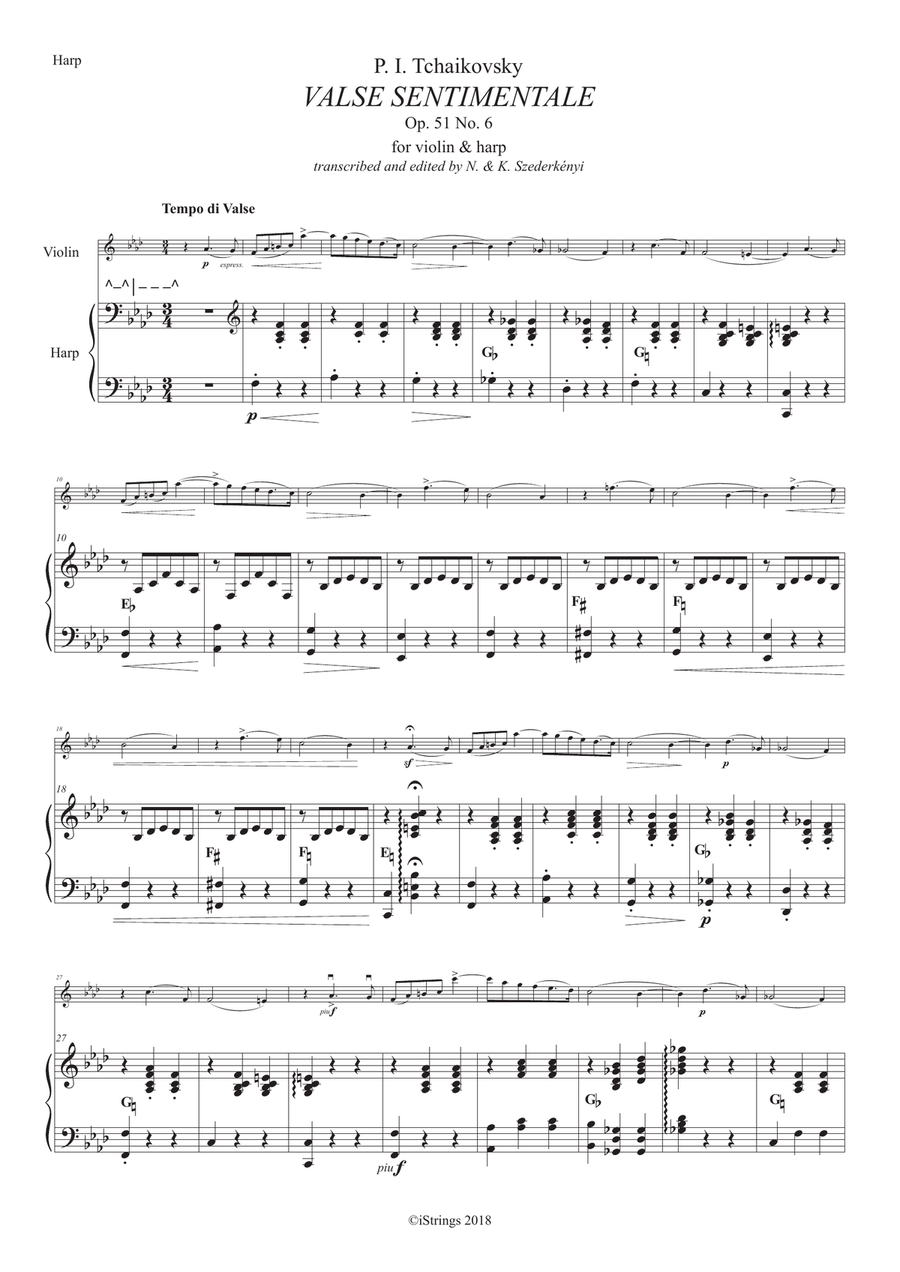 Valse Sentimentale for violin & harp String Duet scores gallery preview page 4