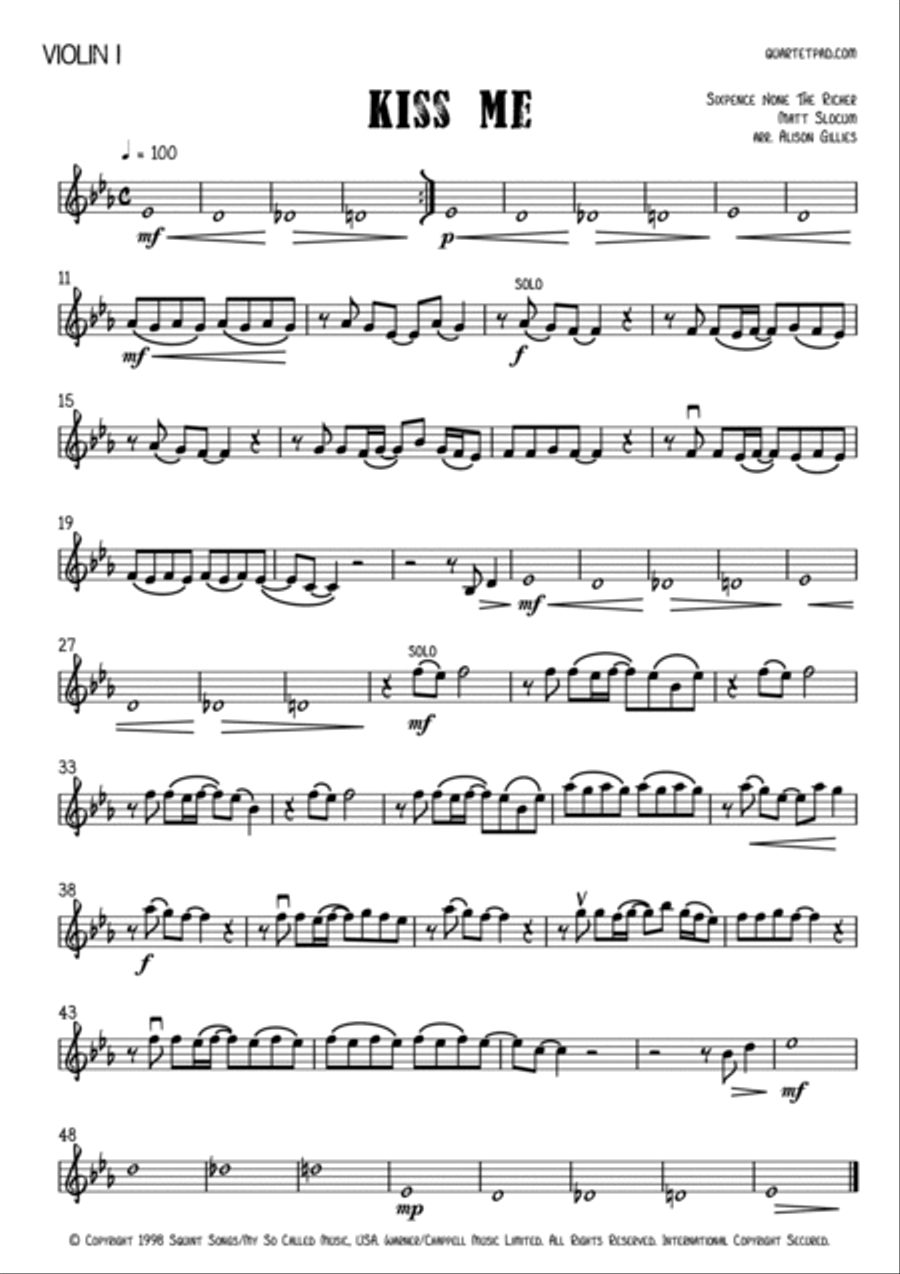 Kiss Me String Quartet scores gallery preview page 4