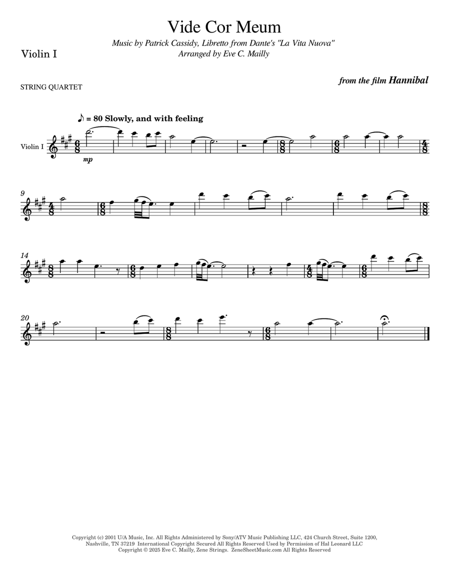 Vide Cor Meum from HANNIBAL String Quartet scores gallery preview page 3