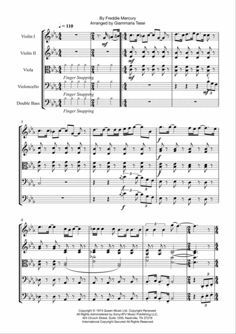 Killer Queen String Quartet scores gallery preview page 1