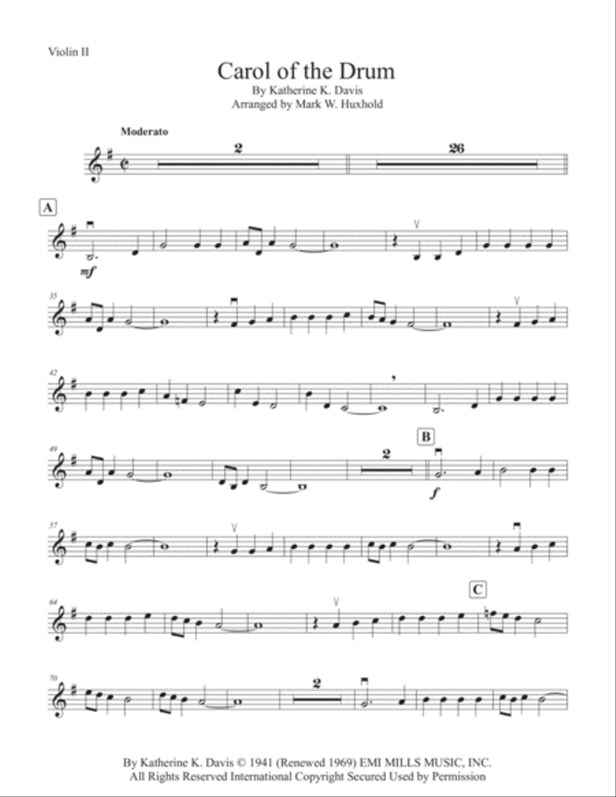 Carol Of The Drum String Quintet scores gallery preview page 1