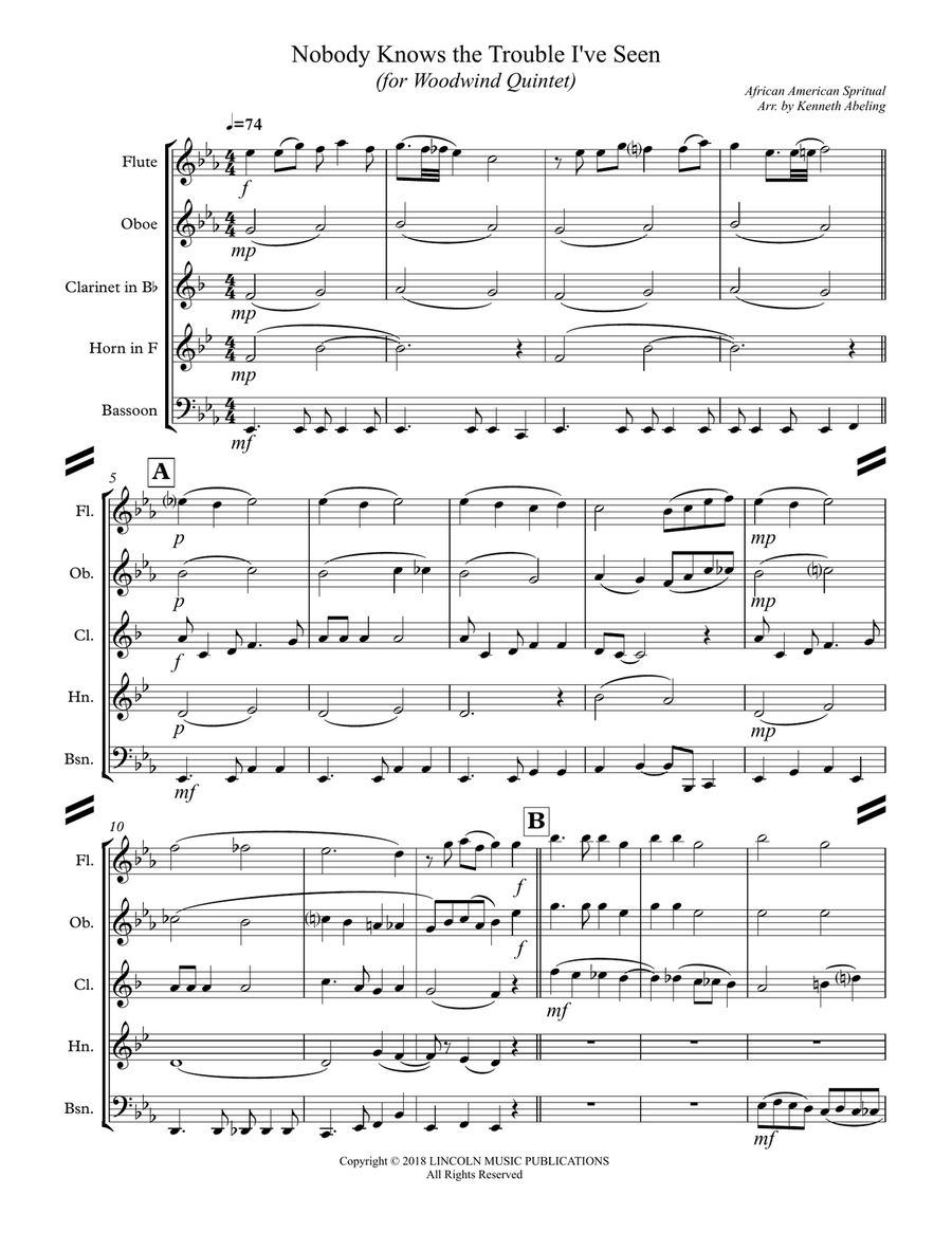 Nobody Knows the Trouble I’ve Seen (for Woodwind Quintet) Woodwind Quintet scores gallery preview page 2