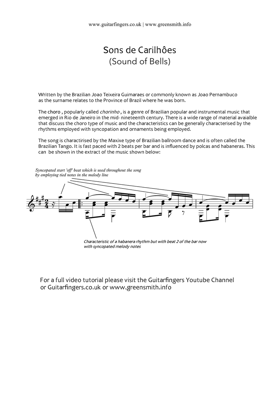 Sons de Carilhoes by Joao Pernambuco Classical Guitar scores gallery preview page 2