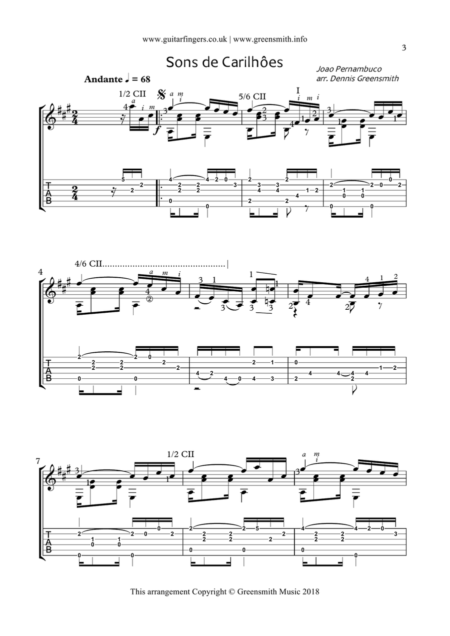 Sons de Carilhoes by Joao Pernambuco Classical Guitar scores gallery preview page 3