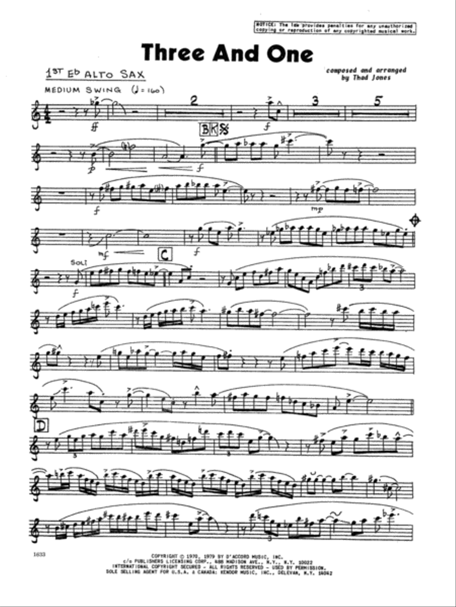Three And One - 1st Eb Alto Saxophone by Thad Jones - Alto