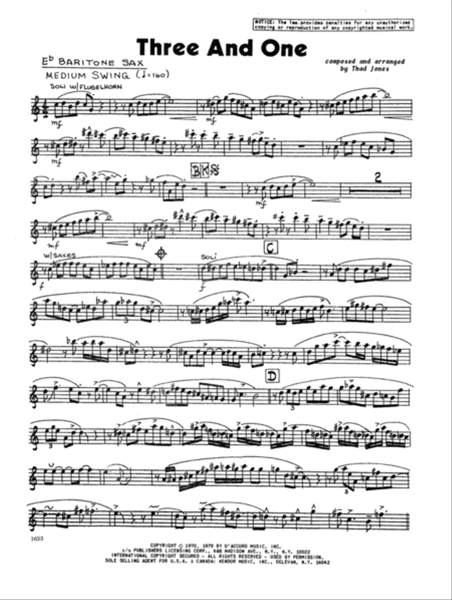 Three And One - Eb Baritone Saxophone Baritone Saxophone scores gallery preview page 1