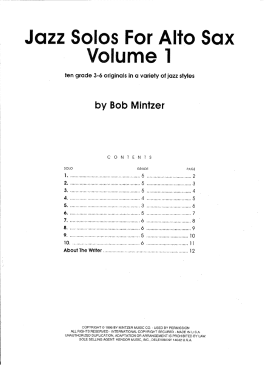 Jazz Solos For Alto Sax, Volume 1 Alto Saxophone scores gallery preview page 1