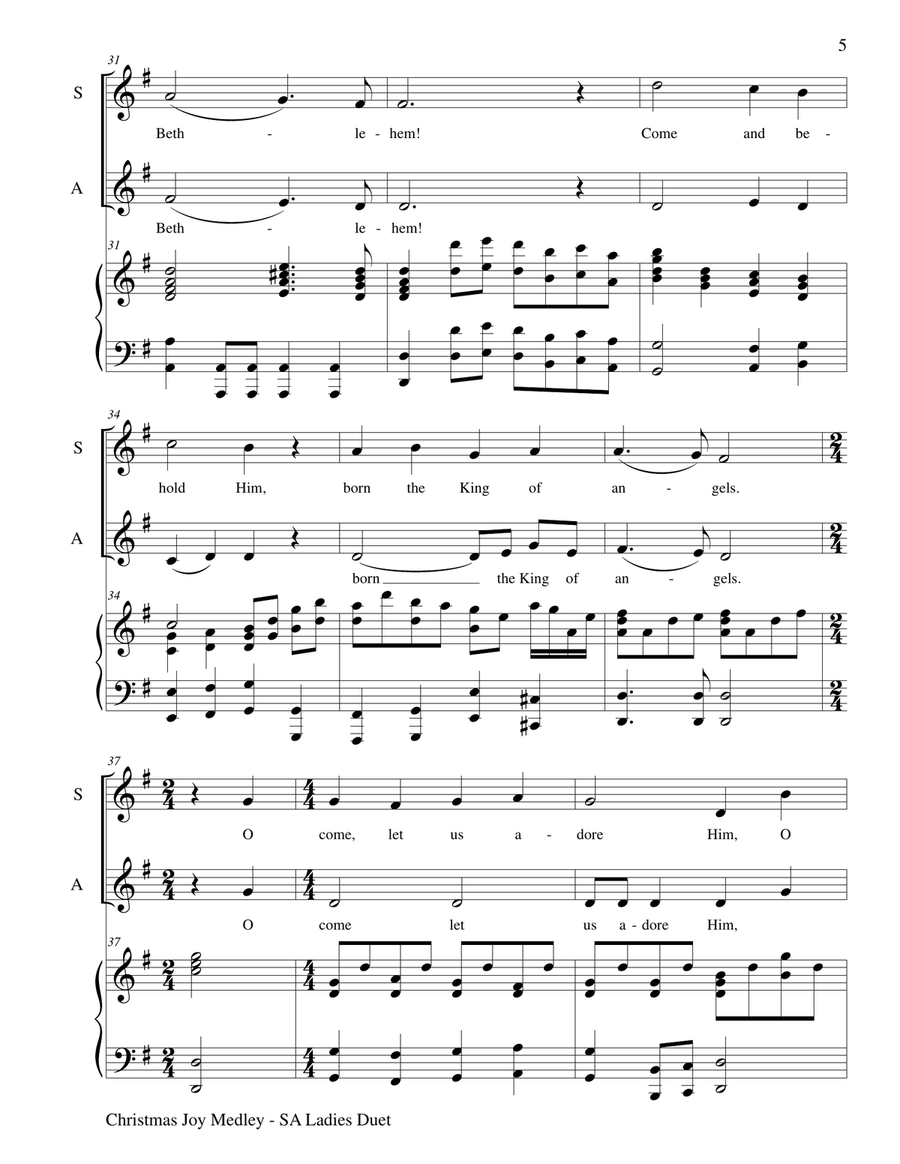 CHRISTMAS JOY MEDLEY (SA Ladies Duet with Piano - Score & SA Ladies Part included) SSA scores gallery preview page 6