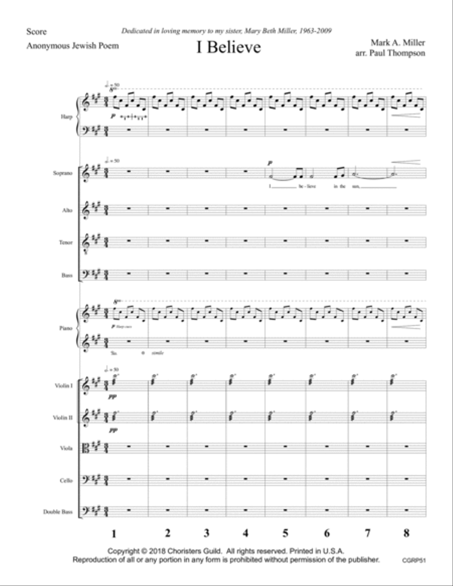 I Believe (Orchestration for String Quintet with Piano or Harp) Harp scores gallery preview page 2