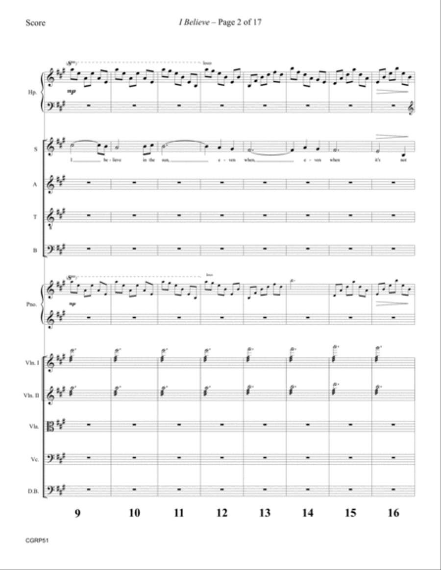 I Believe (Orchestration for String Quintet with Piano or Harp) Harp scores gallery preview page 3