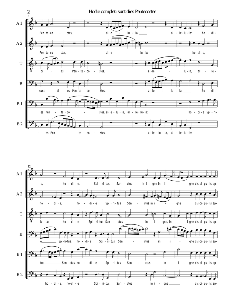 Hodie completi sunt by Orlando di Lasso for AATBarBB Hodie completi sunt by Orlando di Lasso for AATBarBB Choir scores gallery preview page 2