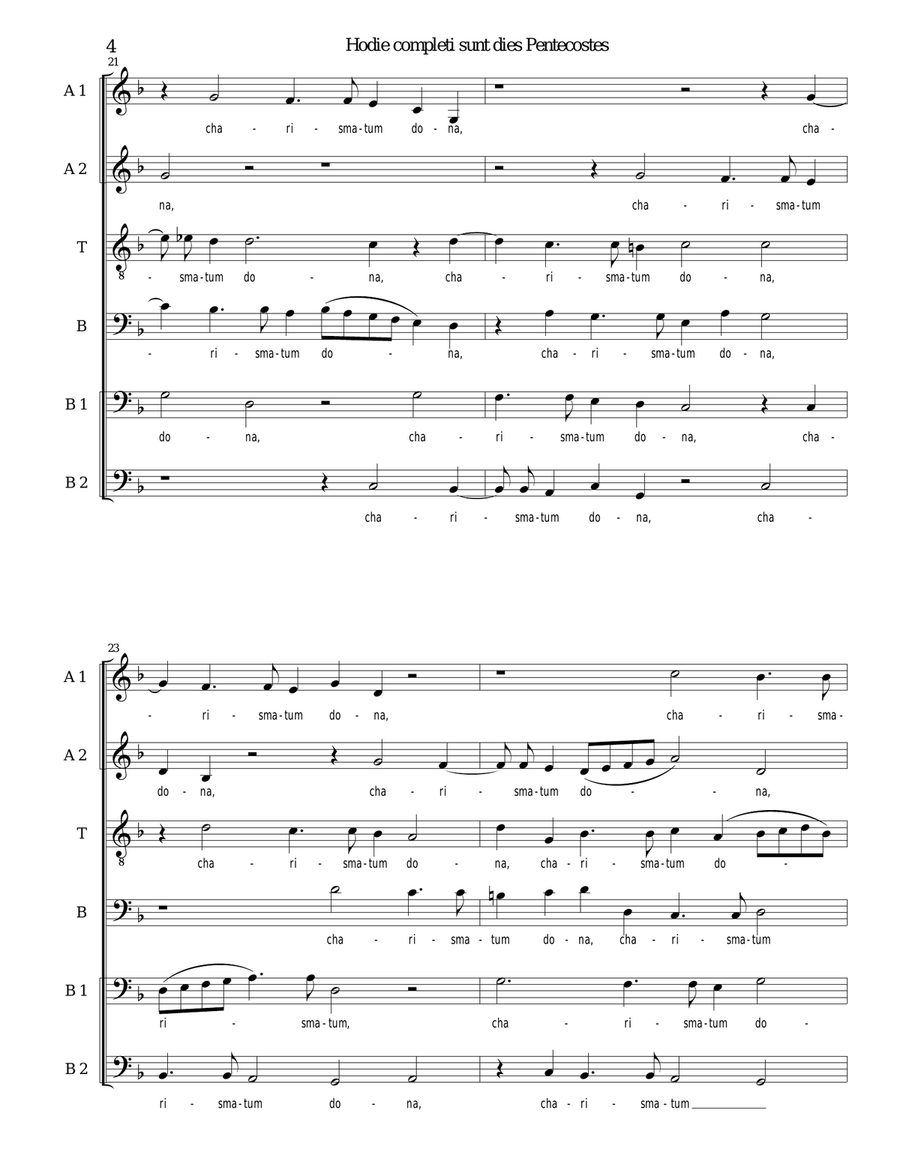 Hodie completi sunt by Orlando di Lasso for AATBarBB Hodie completi sunt by Orlando di Lasso for AATBarBB Choir scores gallery preview page 4