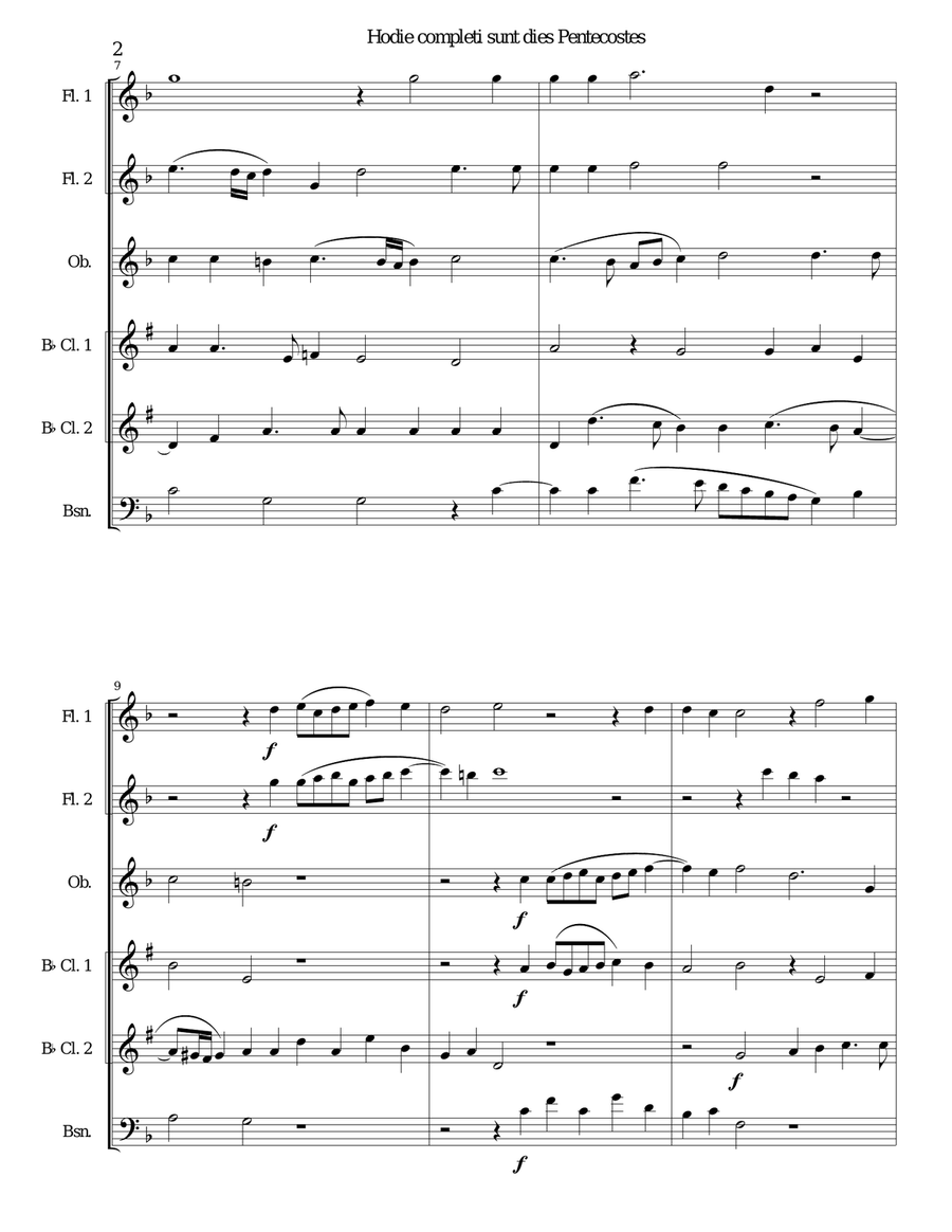 Hodie completi sunt by Orlando di Lasso for wind sextet (2 flutes, oboe, 2 clarinets, bassoon) Woodwind Ensemble scores gallery preview page 2