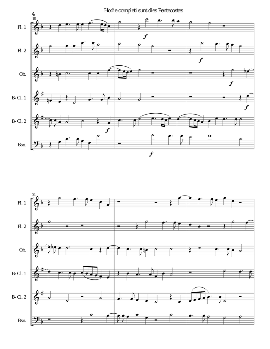 Hodie completi sunt by Orlando di Lasso for wind sextet (2 flutes, oboe, 2 clarinets, bassoon) Woodwind Ensemble scores gallery preview page 4