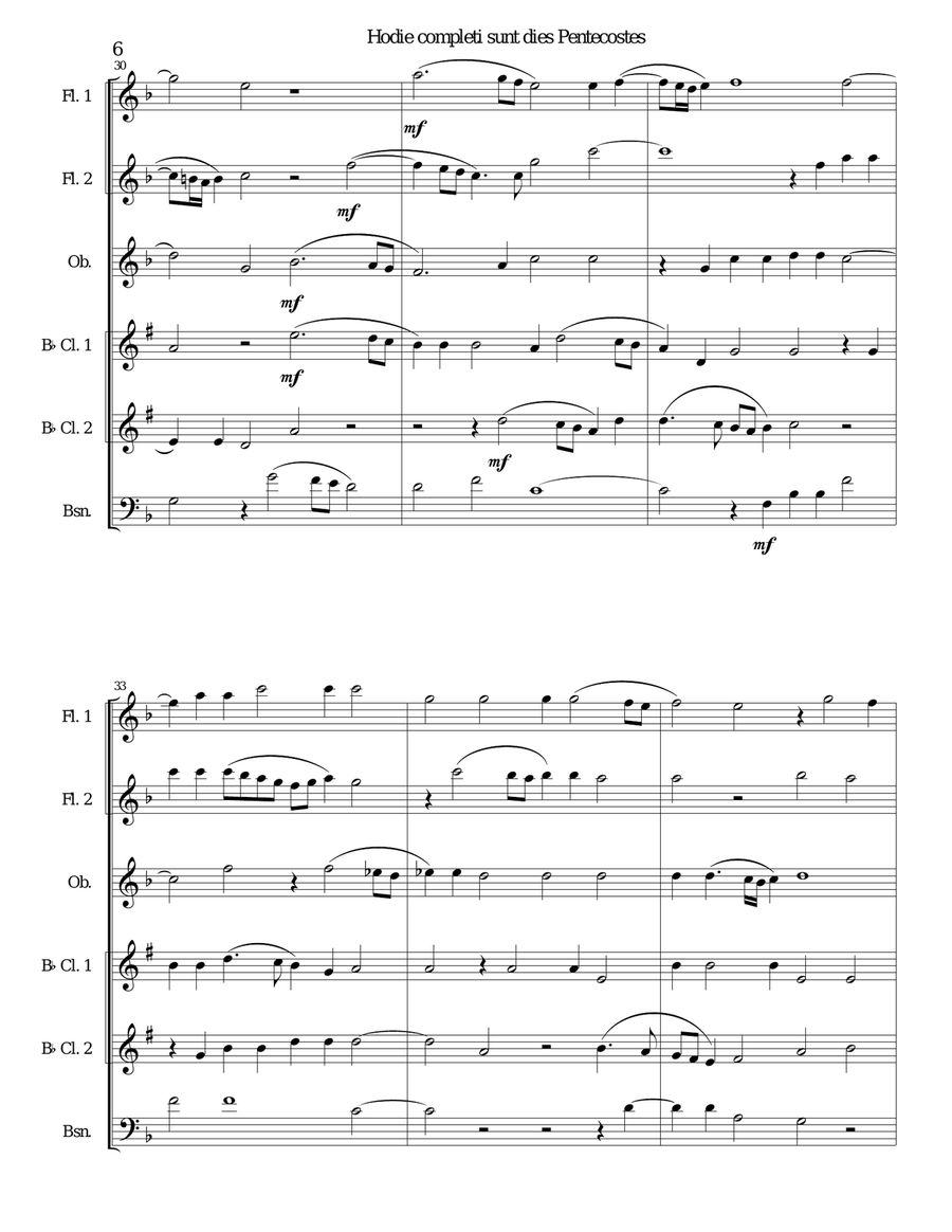 Hodie completi sunt by Orlando di Lasso for wind sextet (2 flutes, oboe, 2 clarinets, bassoon) Woodwind Ensemble scores gallery preview page 6