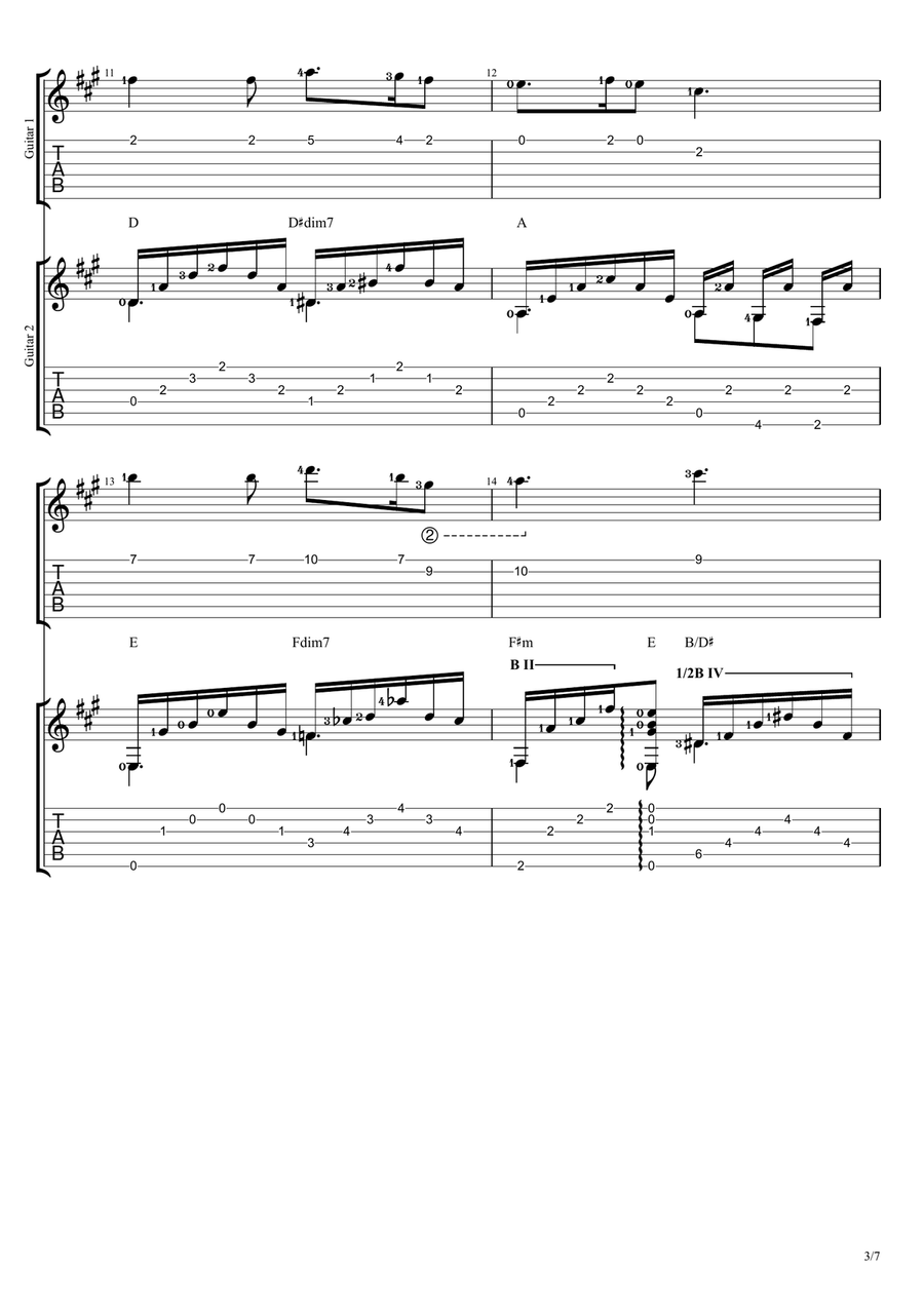 Silent Night (in A Major Scale) Guitar Ensemble scores gallery preview page 3