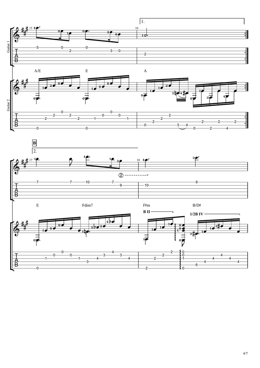 Silent Night (in A Major Scale) Guitar Ensemble scores gallery preview page 4
