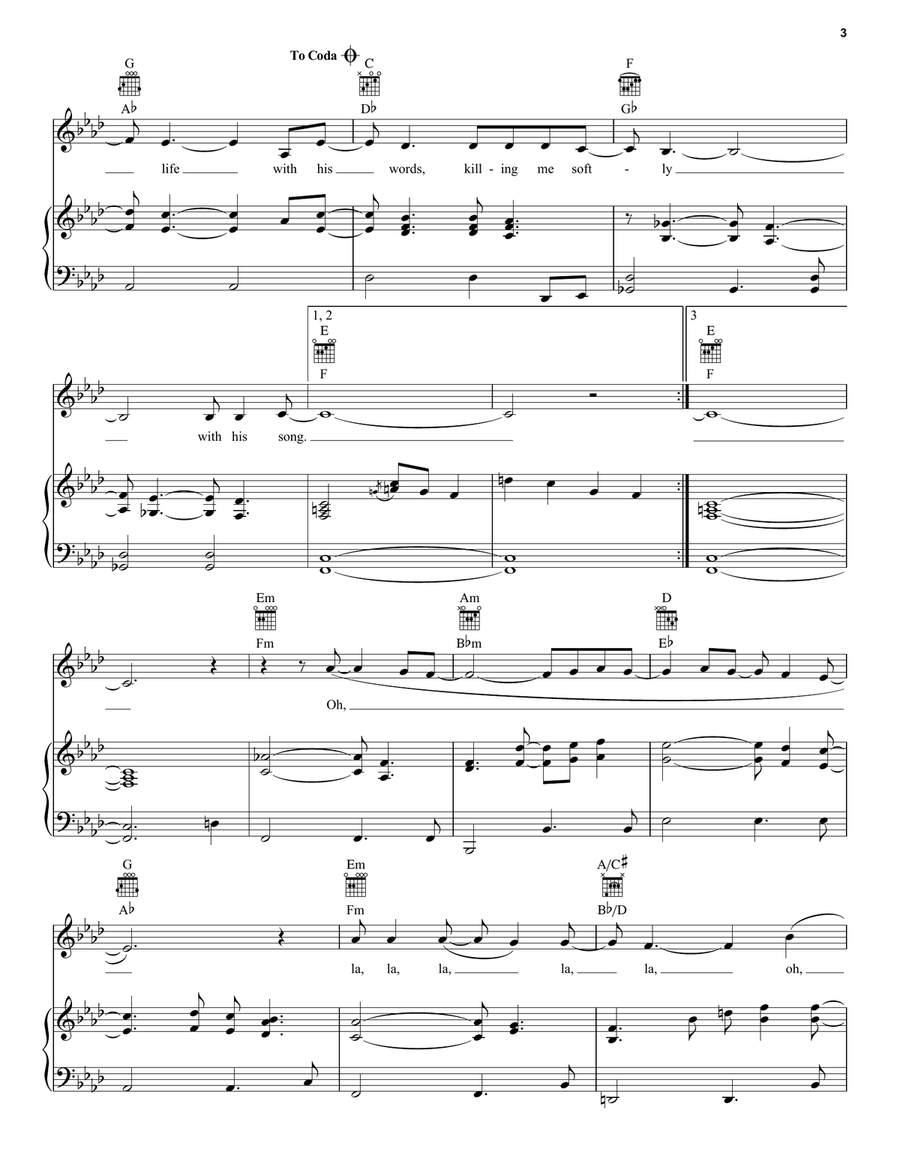 Killing Me Softly With His Song Piano, Vocal scores gallery preview page 3