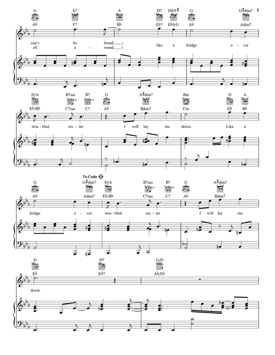 Bridge Over Troubled Water Piano, Vocal scores gallery preview page 3