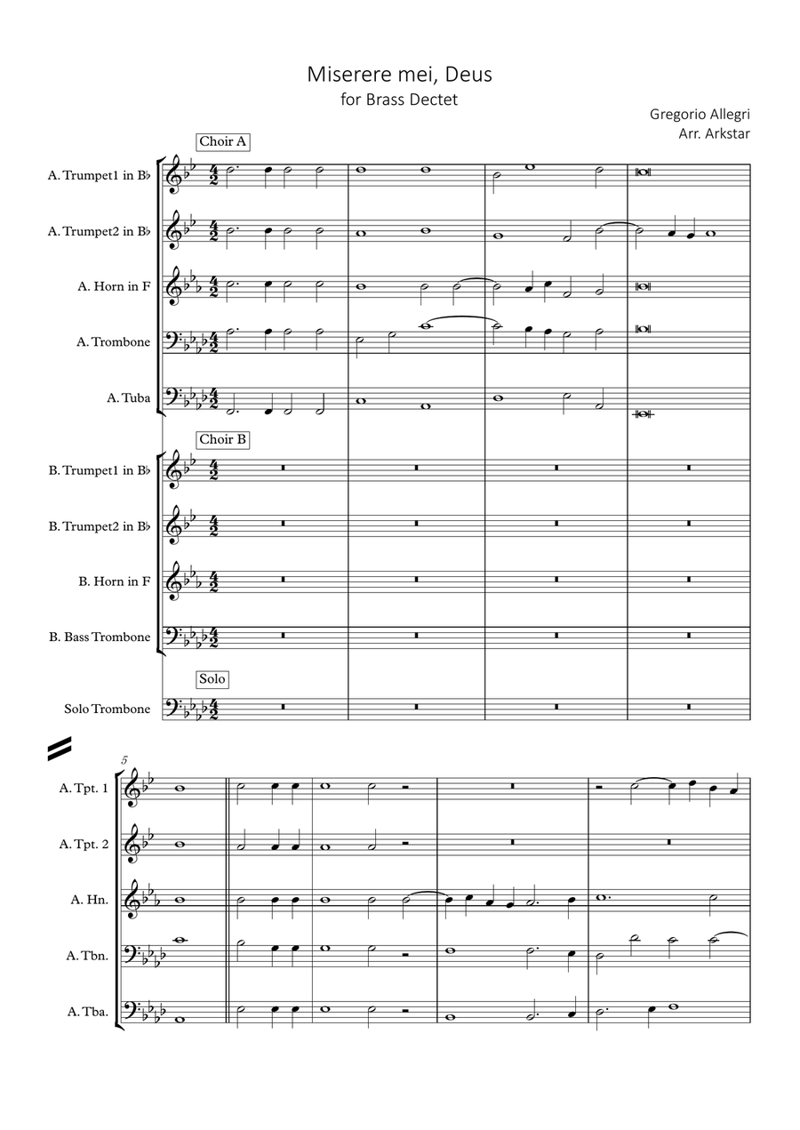 Gregorio Allegri: Miserere mei, Deus for Brass Dectet Choir scores gallery preview page 2