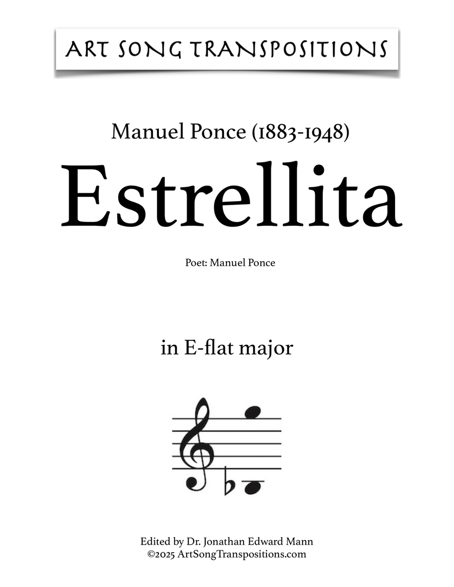 PONCE: Estrellita (transposed to E-flat major) Piano, Vocal scores gallery preview page 1