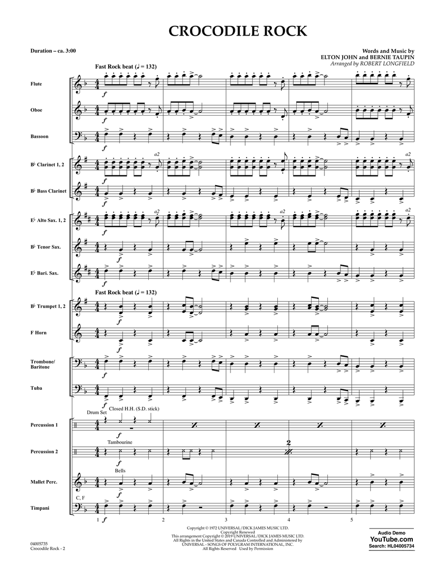 Crocodile Rock (arr. Robert Longfield) - Conductor Score (Full Score) Concert Band scores gallery preview page 2