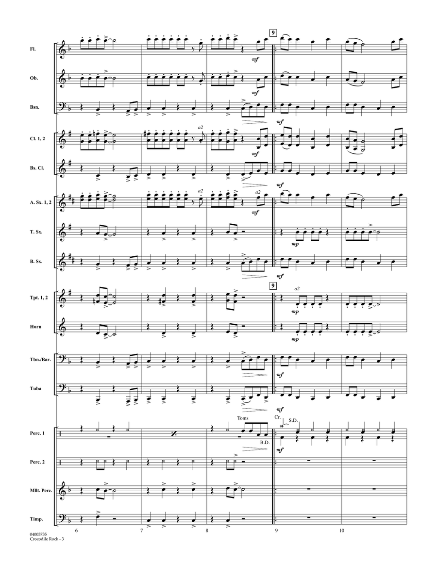 Crocodile Rock (arr. Robert Longfield) - Conductor Score (Full Score) Concert Band scores gallery preview page 3