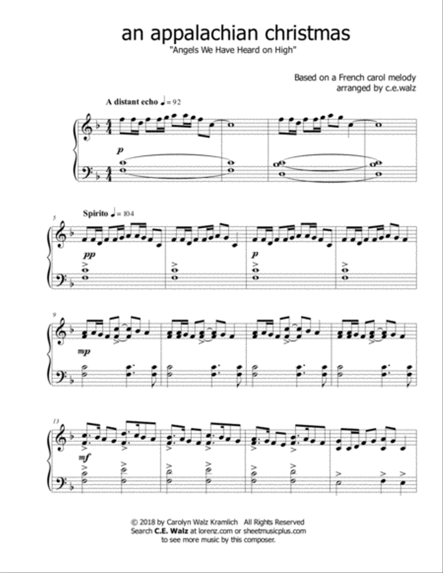 An Appalachian Christmas (Angels We Have Heard on High) Piano Solo scores gallery preview page 1