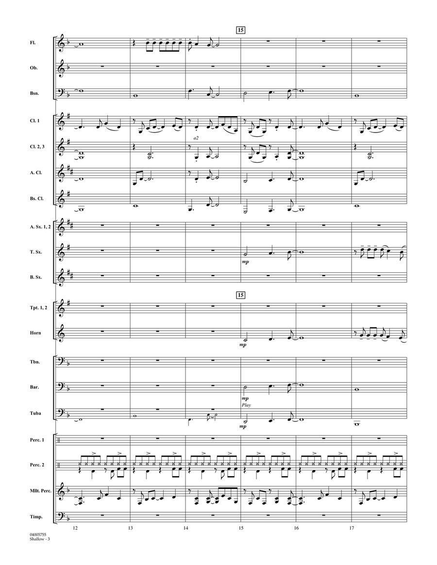 Shallow (from A Star Is Born) (arr. Paul Murtha) - Conductor Score (Full Score) Concert Band scores gallery preview page 3
