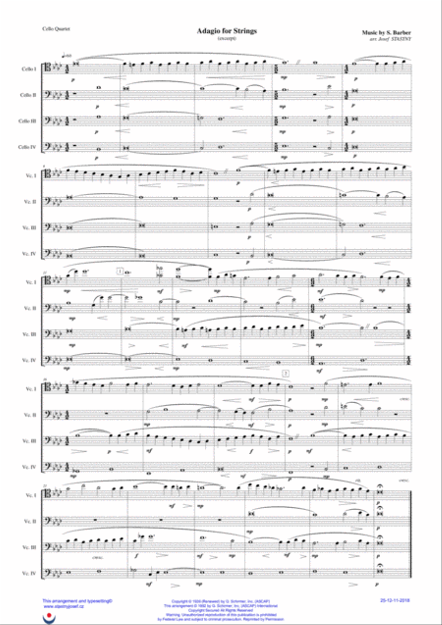 Adagio For Strings Cello Solo scores gallery preview page 1