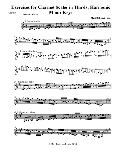 Prep exercises for clarinet scales in thirds: harmonic minor keys