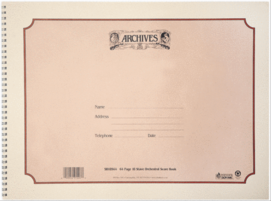 Archives Spiral-Bound Manuscript Book, 18 Stave, 64 pages, 12 x 16 inches Staff Paper scores gallery preview page 1