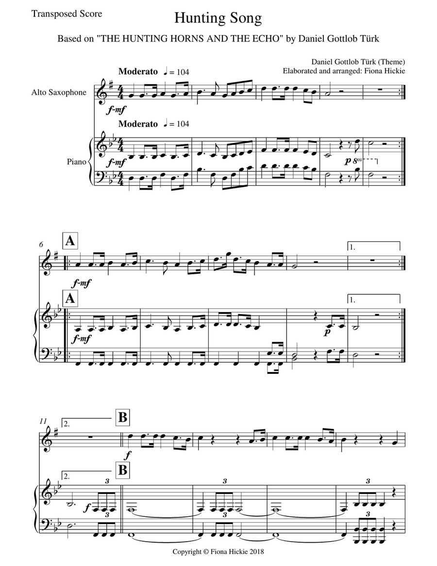 Hunting Song Hunting Song Alto Saxophone scores gallery preview page 2