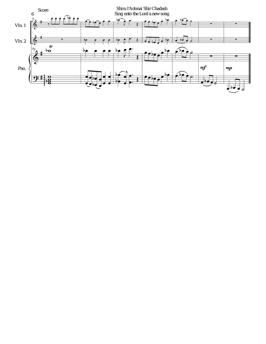 Shiru l'adonai shir chadash - O sing unto the LORD a new song - (Psalm 96) for 2 violins and piano Violin Solo scores gallery preview page 6