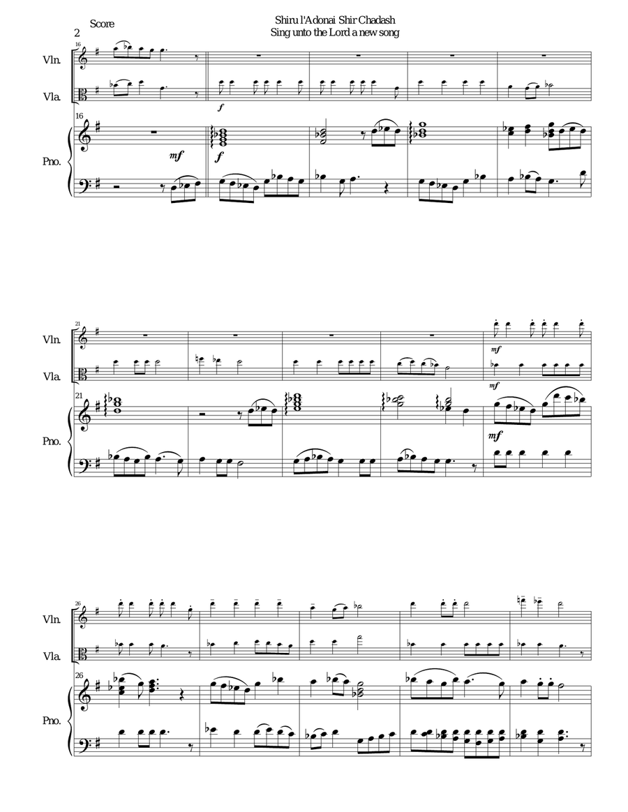 Shiru l'adonai shir chadash - O sing unto the LORD a new song for violin, viola and piano Violin scores gallery preview page 2