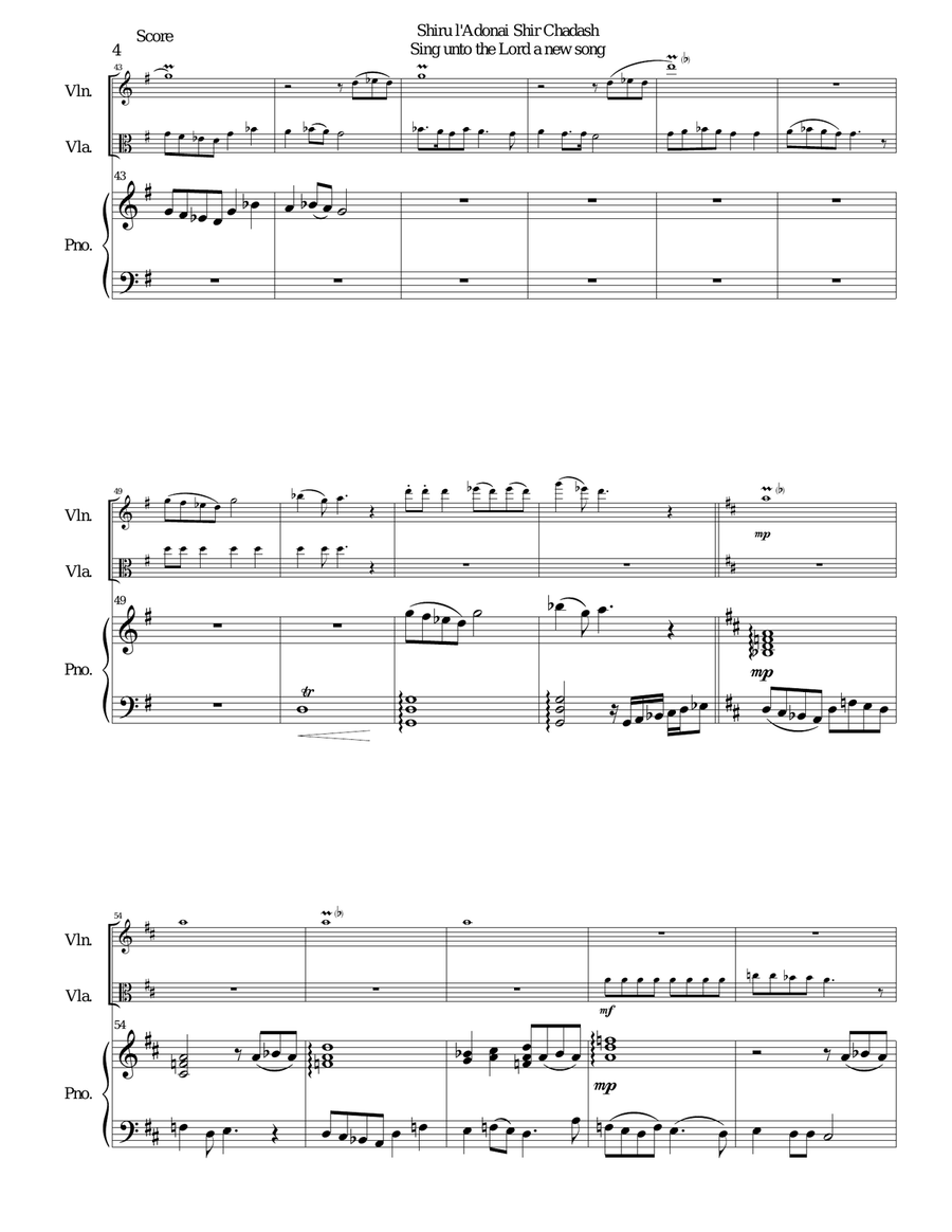 Shiru l'adonai shir chadash - O sing unto the LORD a new song for violin, viola and piano Violin scores gallery preview page 4