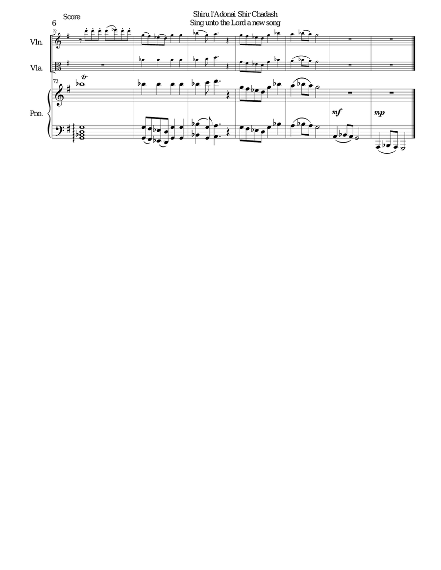 Shiru l'adonai shir chadash - O sing unto the LORD a new song for violin, viola and piano Violin scores gallery preview page 6