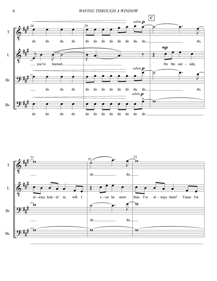 Waving Through A Window TTBB scores gallery preview page 6