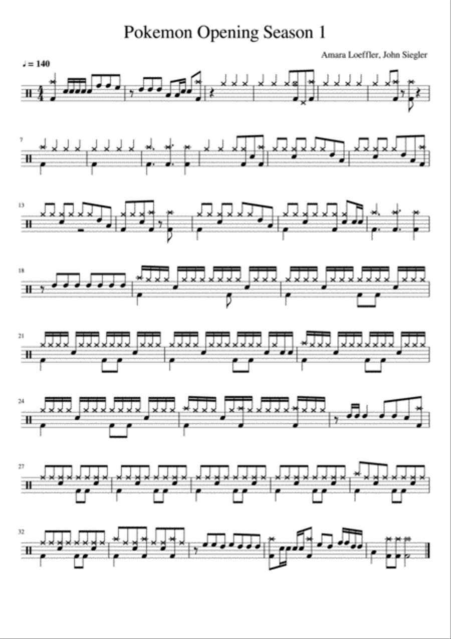 Pokemon Opening Theme Season 1 Drum Set scores gallery preview page 1
