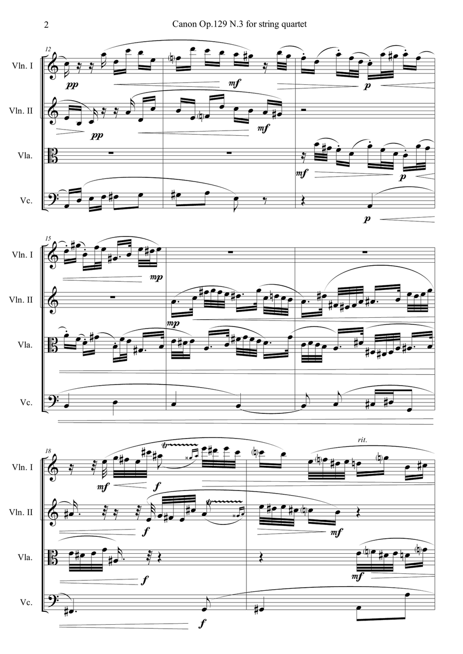 Canon Op.129 N.3 for string quartet String Quartet scores gallery preview page 2