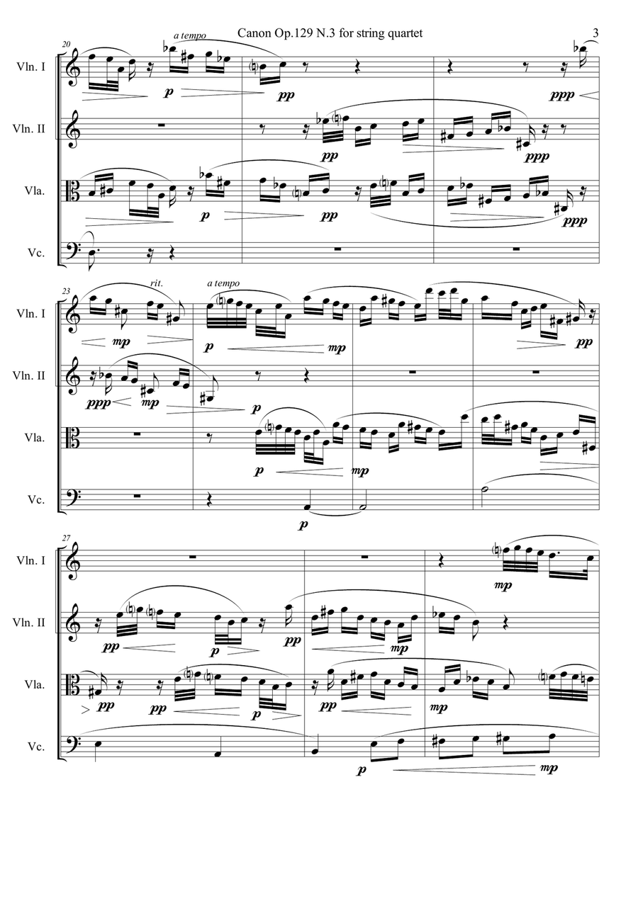 Canon Op.129 N.3 for string quartet String Quartet scores gallery preview page 3