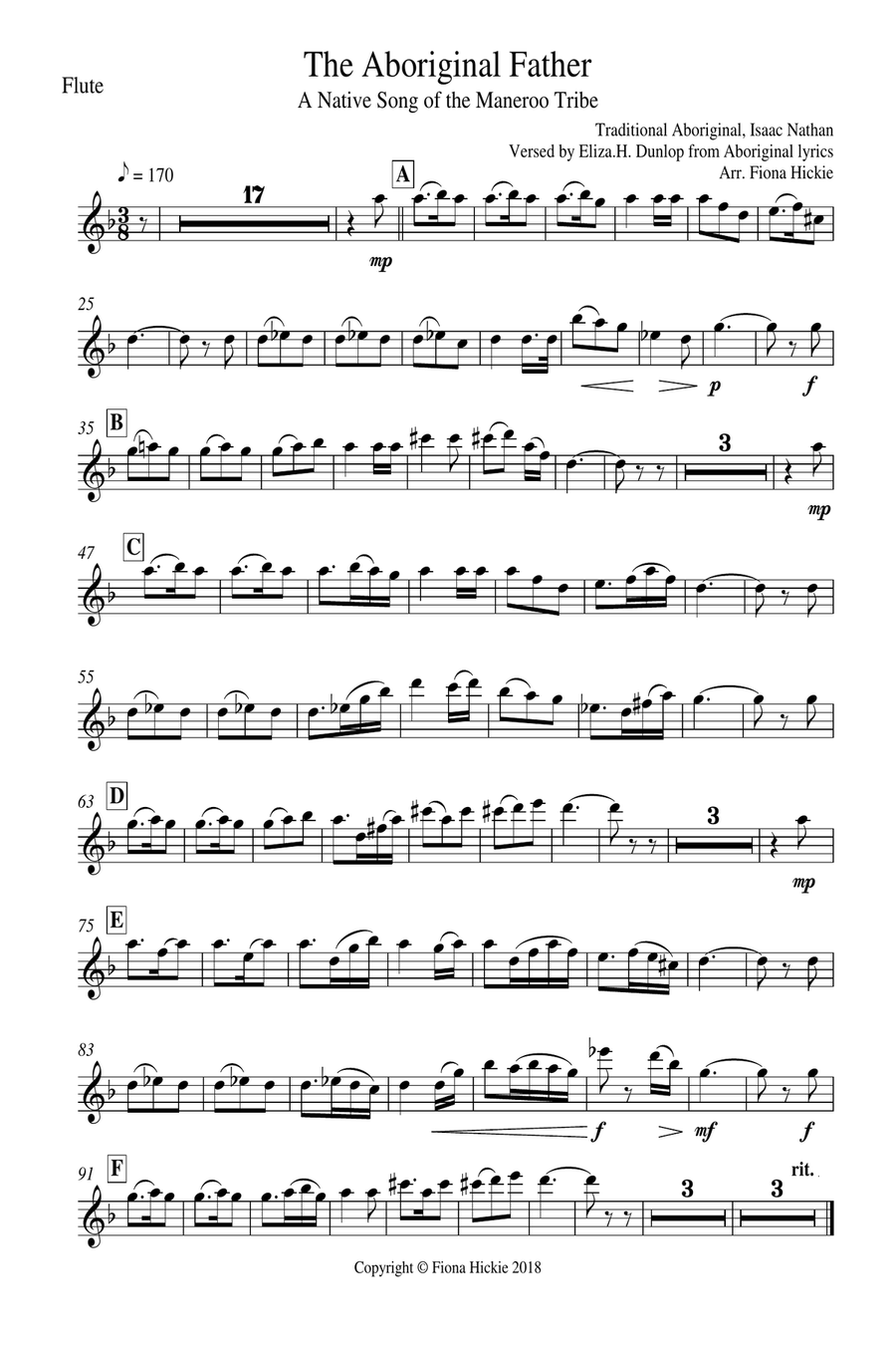 The Aboriginal Father: A Native Song of the Maneroo Tribe Flute Solo scores gallery preview page 6