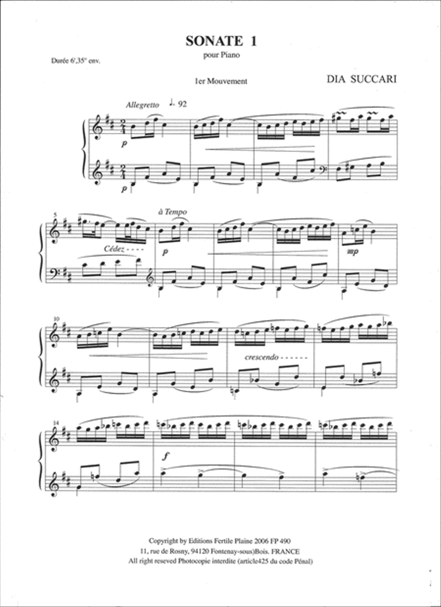 Sonate N° 1 Piano Solo scores gallery preview page 1