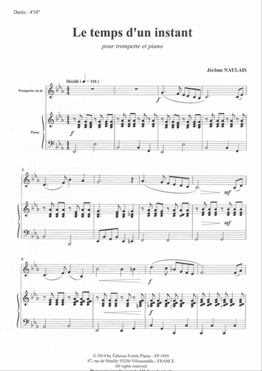 Le Temps D'un Instant Trumpet Solo scores gallery preview page 1