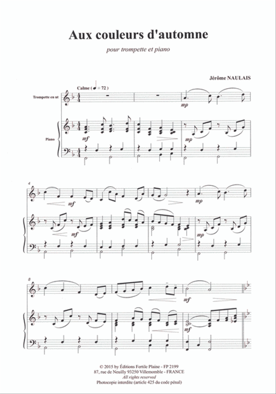 Aux Couleurs D'automne Trumpet Solo scores gallery preview page 1