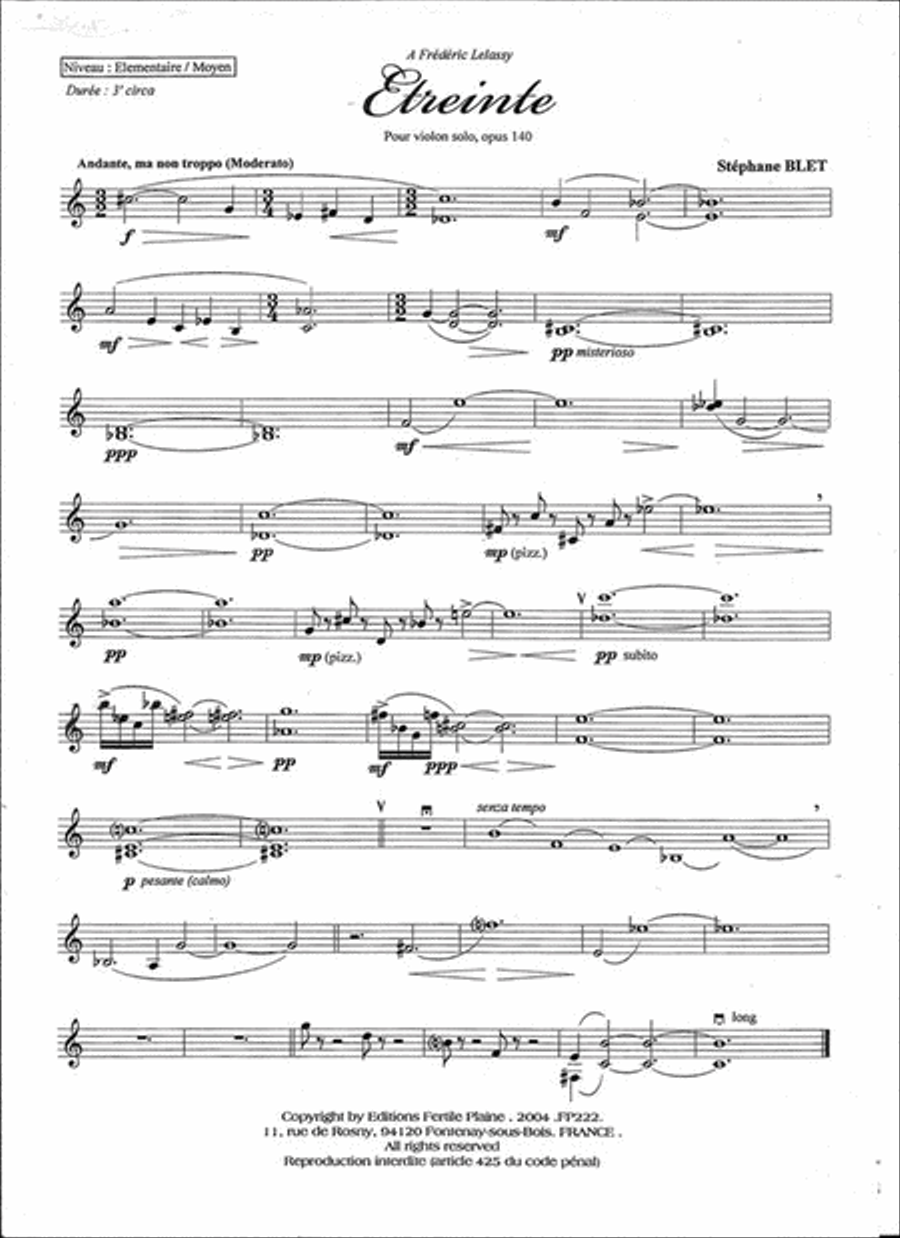 Etreinte Violin Solo scores gallery preview page 2