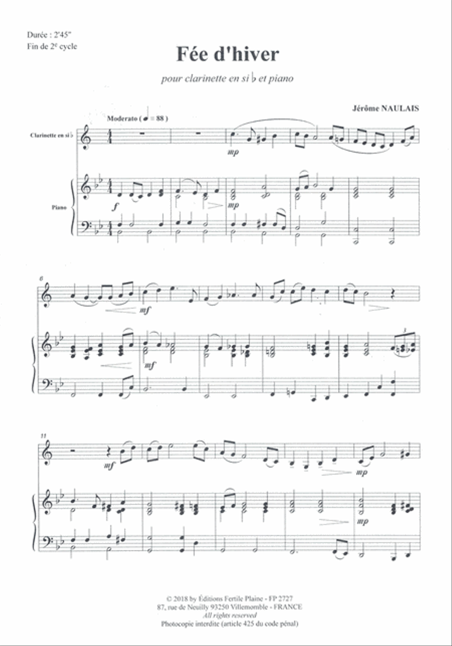 Fée D'Hiver Clarinet Solo scores gallery preview page 1