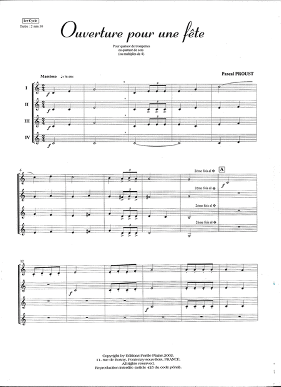 Ouverture Pour Une Fete Horn scores gallery preview page 1